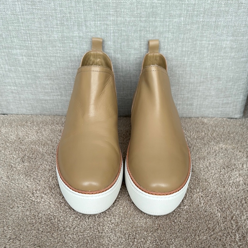 J Slides Tan Leather Slip-On Sneakers